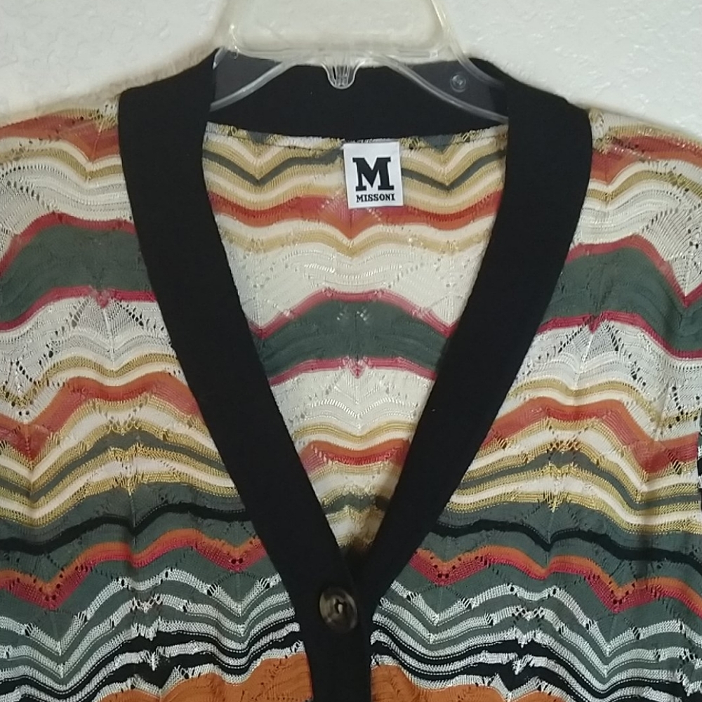 M Missoni Orange/Brown Zig Zag Button Downcardigan - image 2